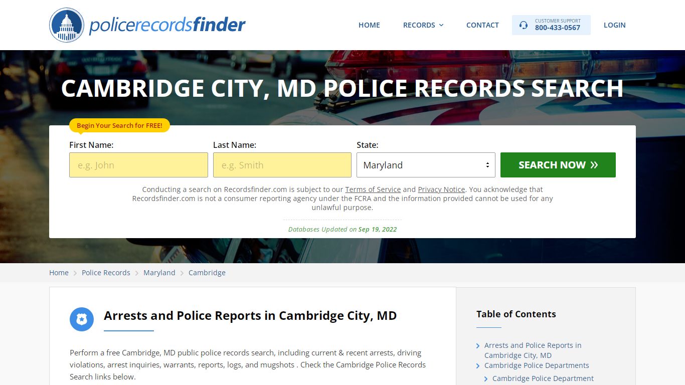 CAMBRIDGE CITY, MD POLICE RECORDS SEARCH - RecordsFinder